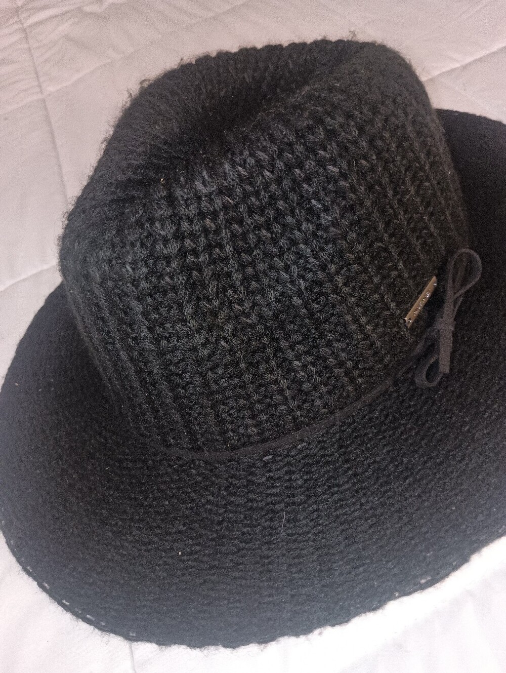 NWT Nine West RIB KNIT PANAMA HAT/Black Adjustable Fit Band Hat Women's OS
